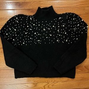 ZARA Black Sweater with Pearls Small